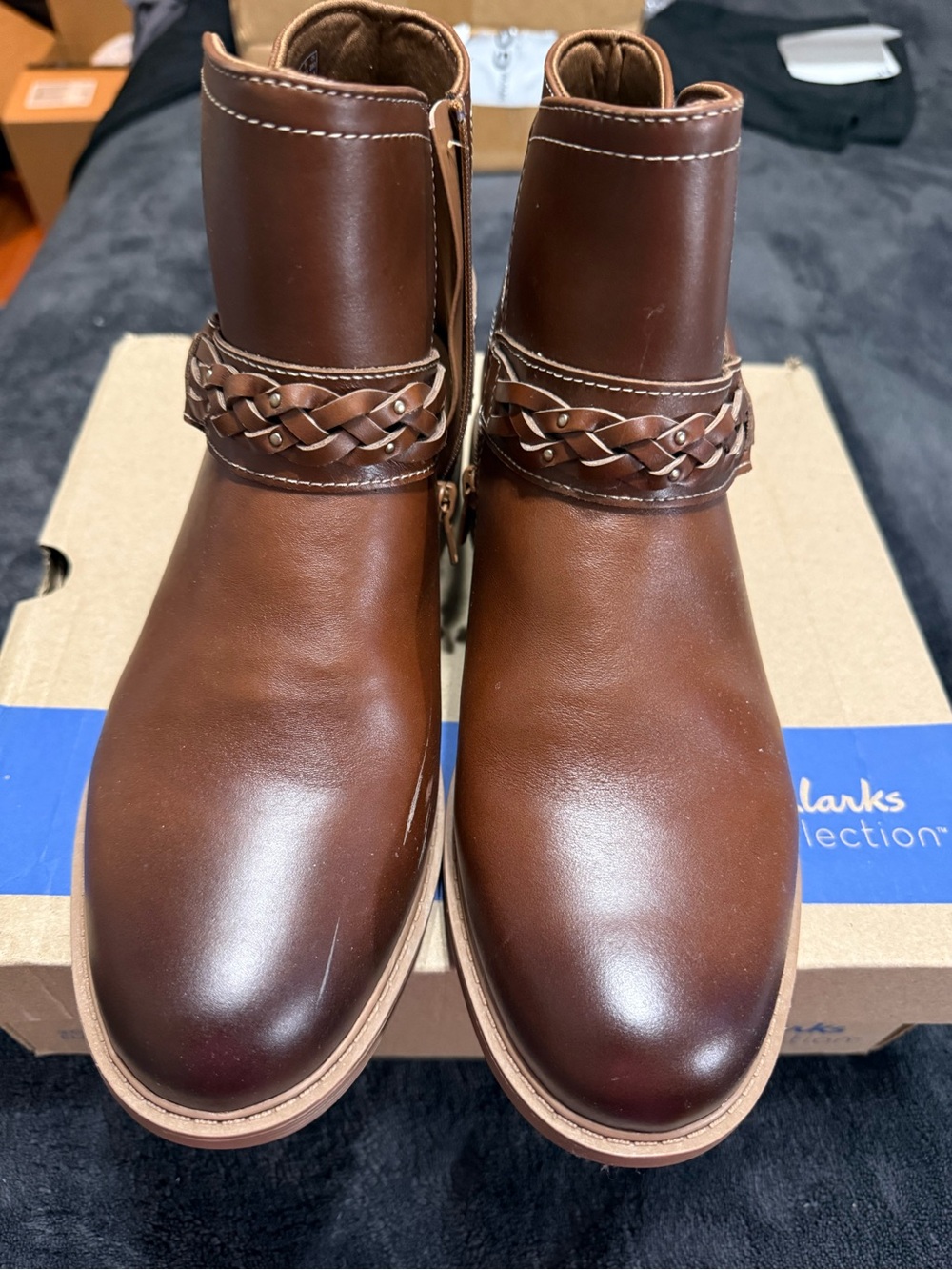 Clarks women Brown Leather Chukka Boots with Braided Strap